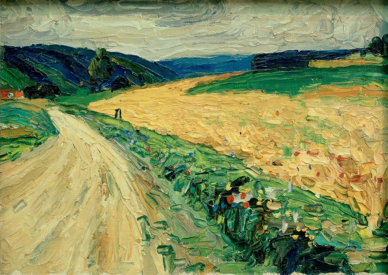 Kallmünz - Sarı posta arabası üzerinde doğa çalışması by Wassily Kandinsky
