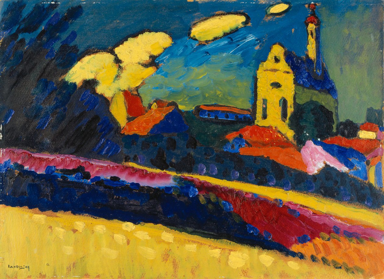 Murnau için Çalışma, Kilise ile Peyzaj, 1909 by Wassily Kandinsky