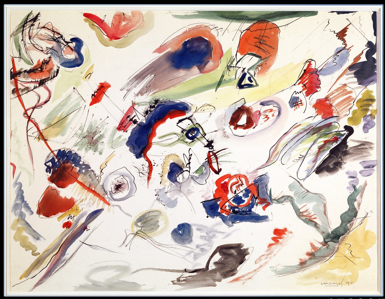 İsimsiz - Birinci Soyutlama, 1910 (kağıt üzerine kalem, mürekkep ve wc) by Wassily Kandinsky