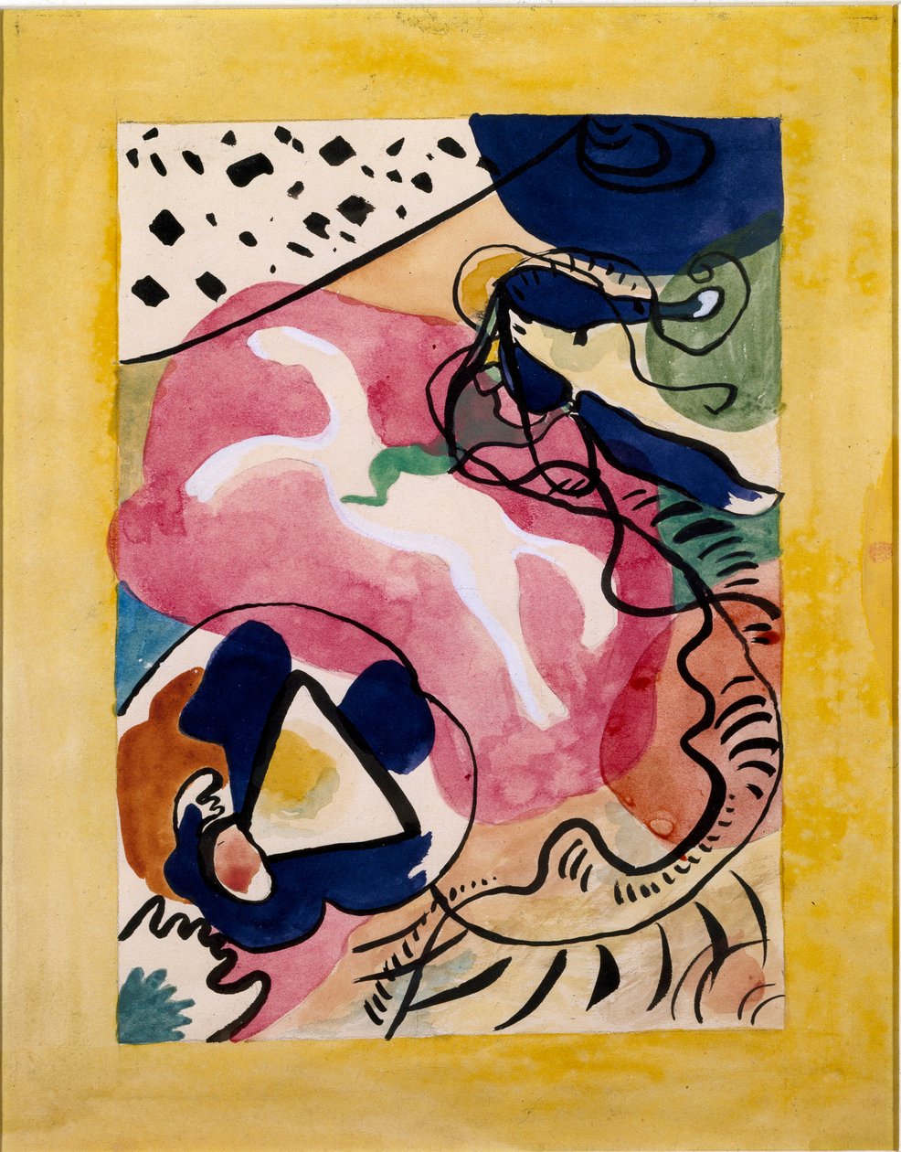 Dışavurumculuk: Vassily Kandinsky (veya Wassily Kandinski veya Kandinskij, 1866-1944) tarafından yazılan “Mavi Süvari” (Der Blaue Reiter) almanak için kapak projesi. Çin mürekkebi ve sulu boya. 1911 Dim. 27,7x21 by Wassily Kandinsky