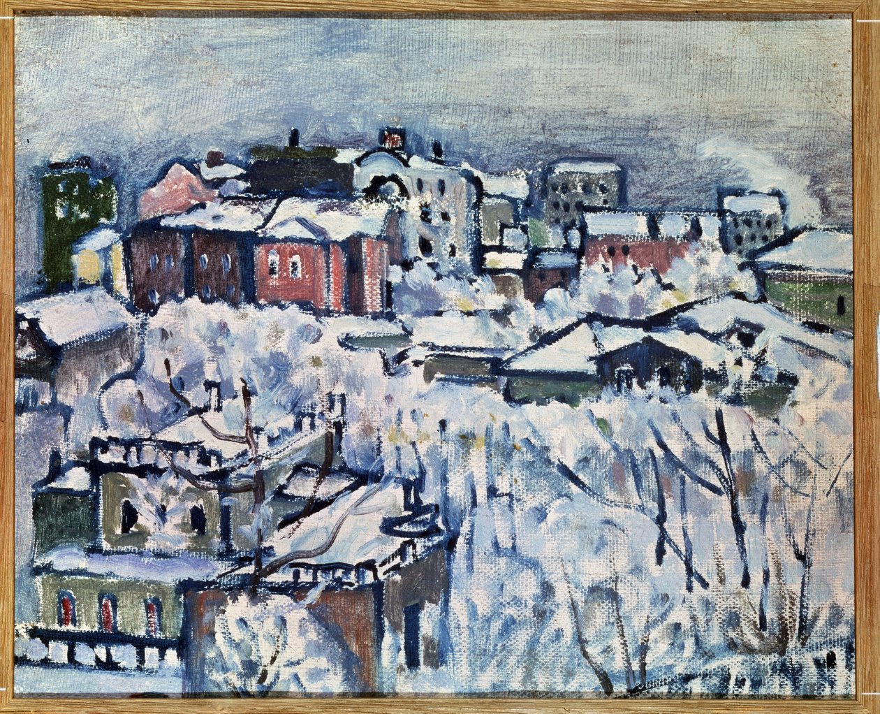 Kış günü. Smolensky Bulvarı (Moskova). (Kış Günü. Smolensky Bulvarı). Karla kaplı kentsel peyzaj. Wassily Kandinsky (veya Wassily Kandinski veya Kandinskij) tarafından yapılan boyama by Wassily Kandinsky