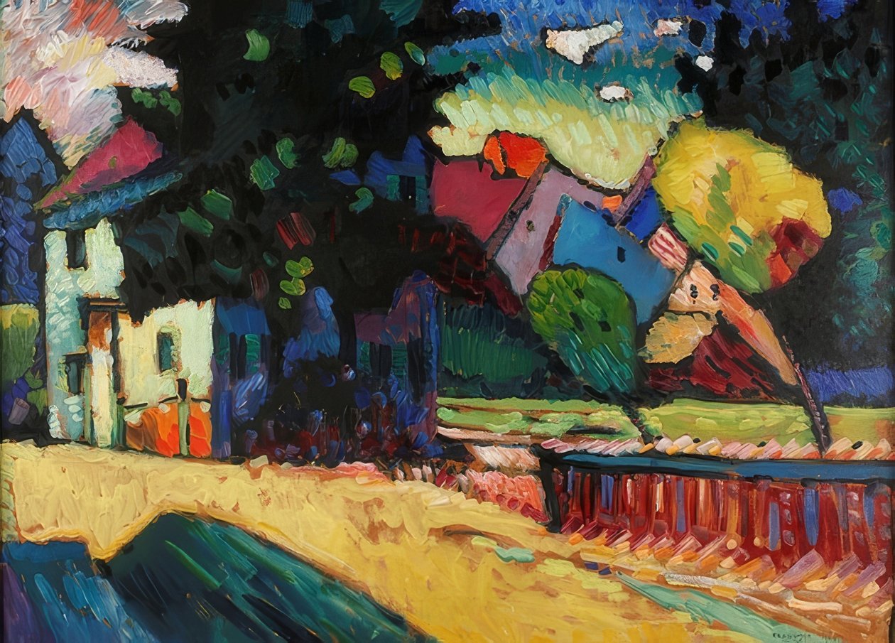 Murnau - yeşil bir ev ile manzara. 1909 by Wassily Kandinsky