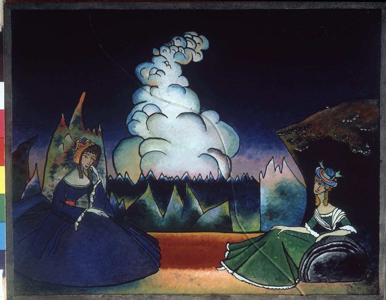""Beyaz bulut"" (Beyaz bulut) Wassily Kandinsky (veya Wassily Kandinski veya Kandinskij) tarafından cam üzerine boyama by Wassily Kandinsky