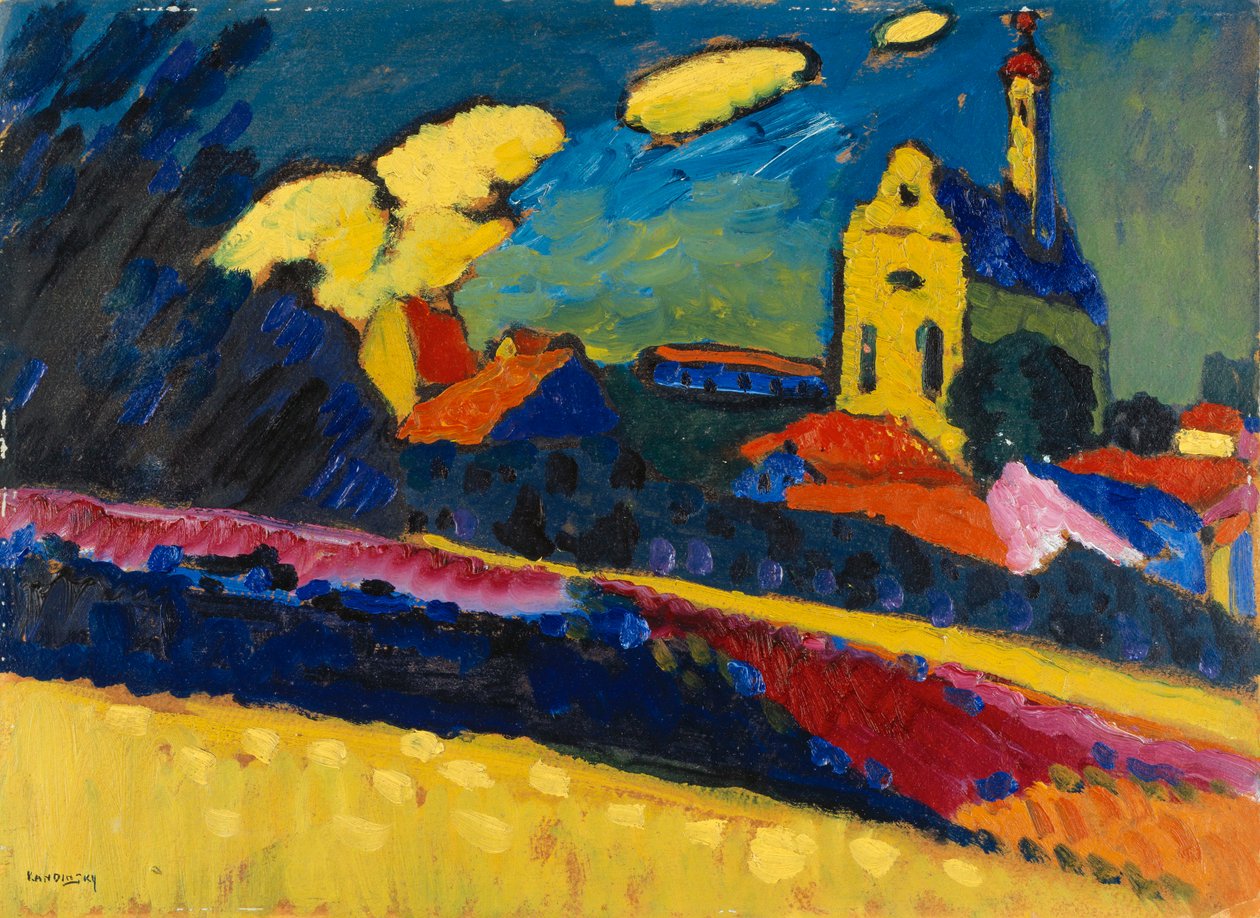 Murnau için Çalışma - Kilise ile Peyzaj, 1909. by Wassily Kandinsky
