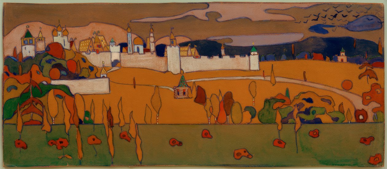 Sonbahar manzarasında duvarlı şehir by Wassily Kandinsky