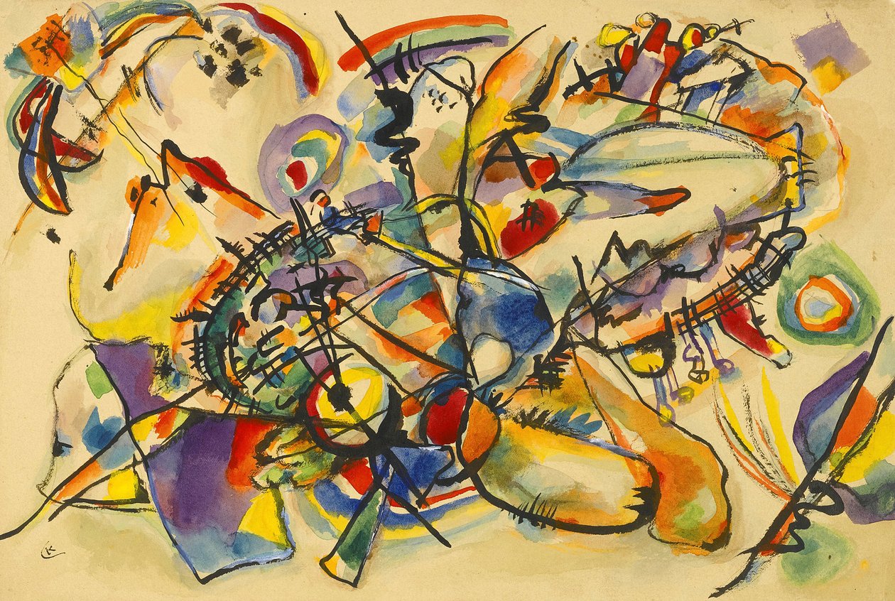 Başlıksız par Kandinsky, Wassily Vasilyevich (1866-1944). Kağıt üzerine suluboya ve mürekkep, ebat : 22,9x34, c. 1916, Özel Koleksiyon by Wassily Kandinsky