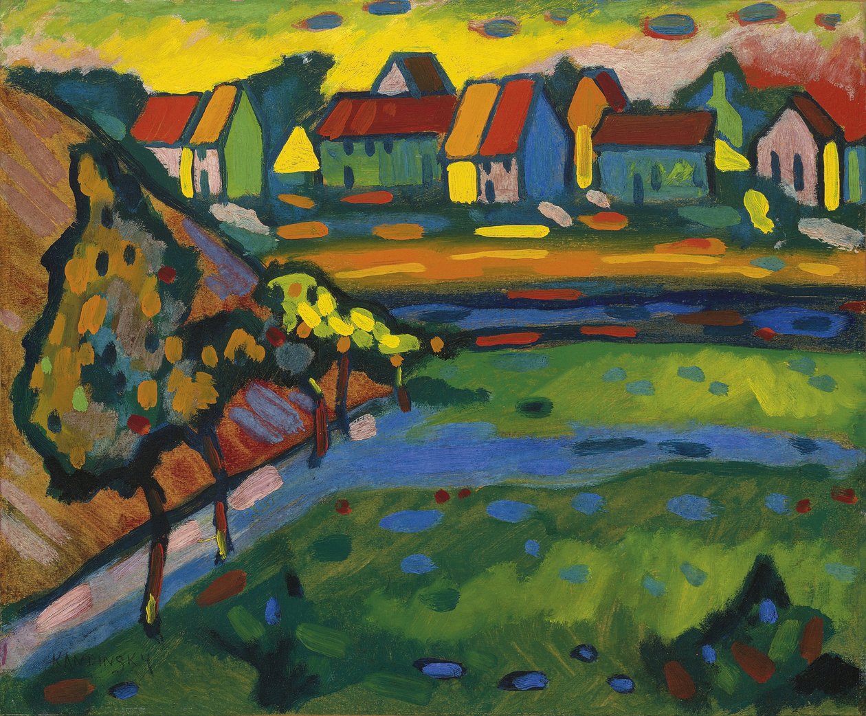 ""Tarlalı Bavyera köyü"" (tarlalı Bavyera köyü) Wassily Kandinsky