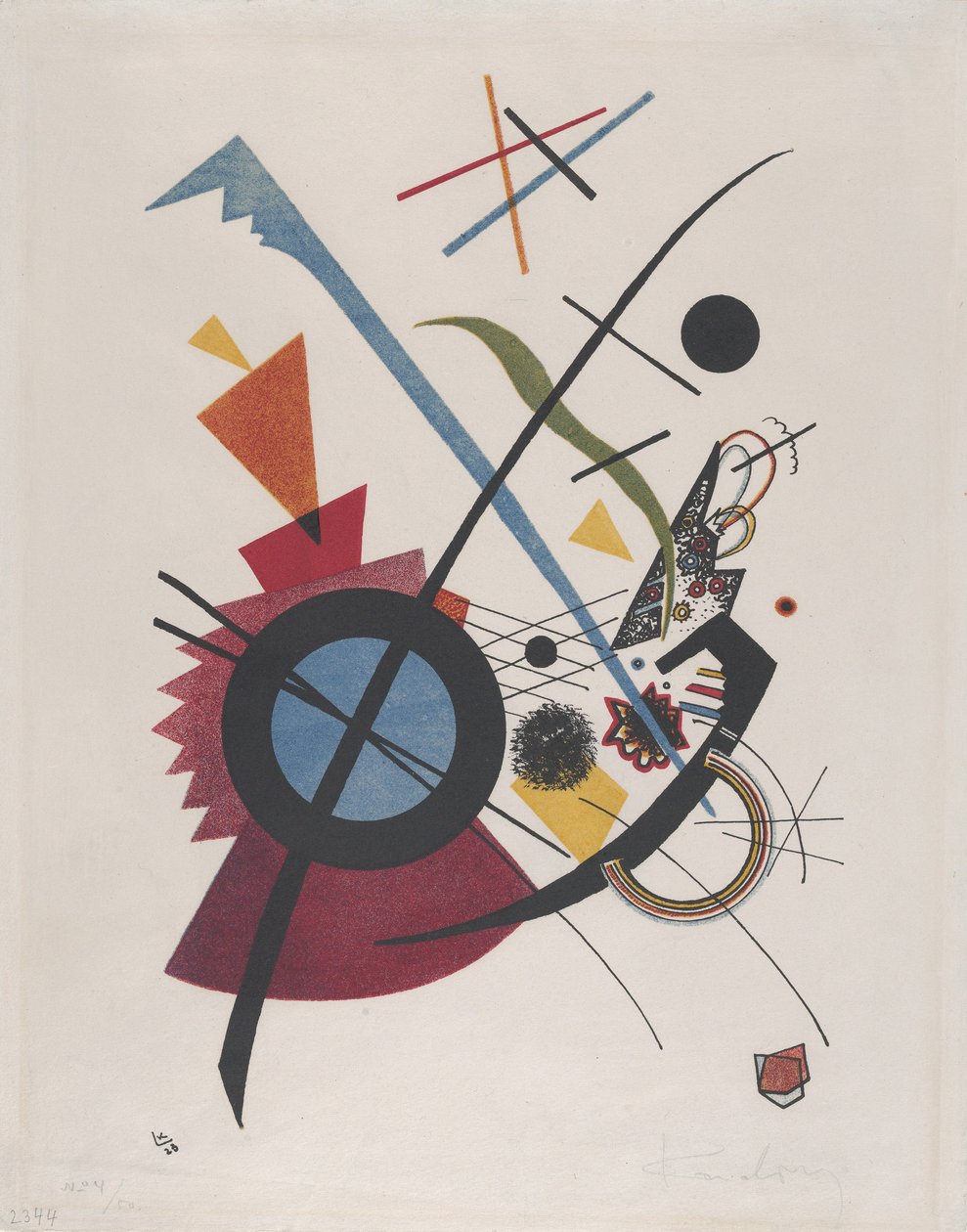 Violett, 1923 (kırmızı, sarı, mavi ve siyah litografi) by Wassily Kandinsky