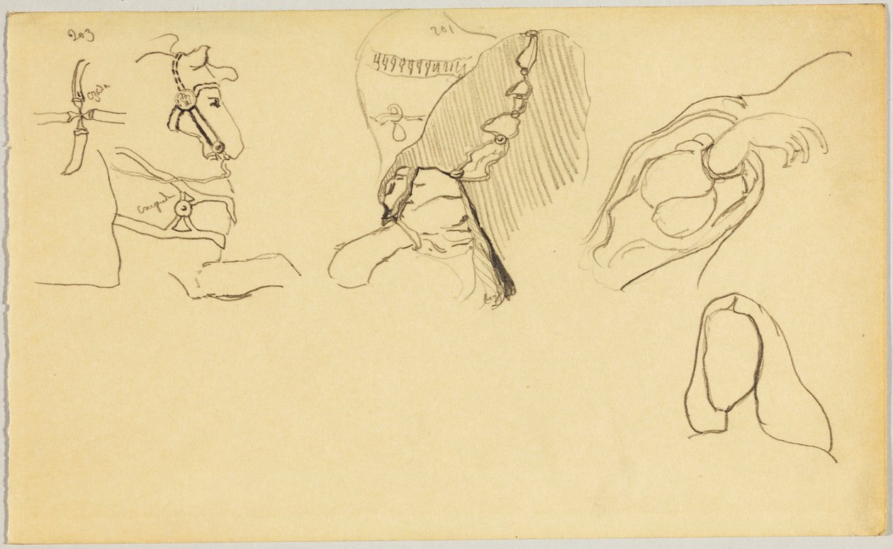 Kadın kostümünün dizginleri ve detayları by Wassily Kandinsky