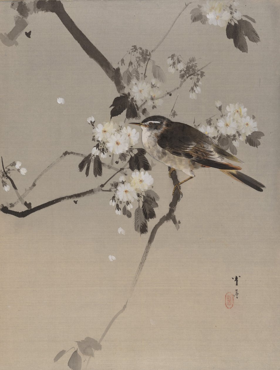 Çiçekli Daldaki Kuşlar, yak. 1887. by Watanabe Seitei