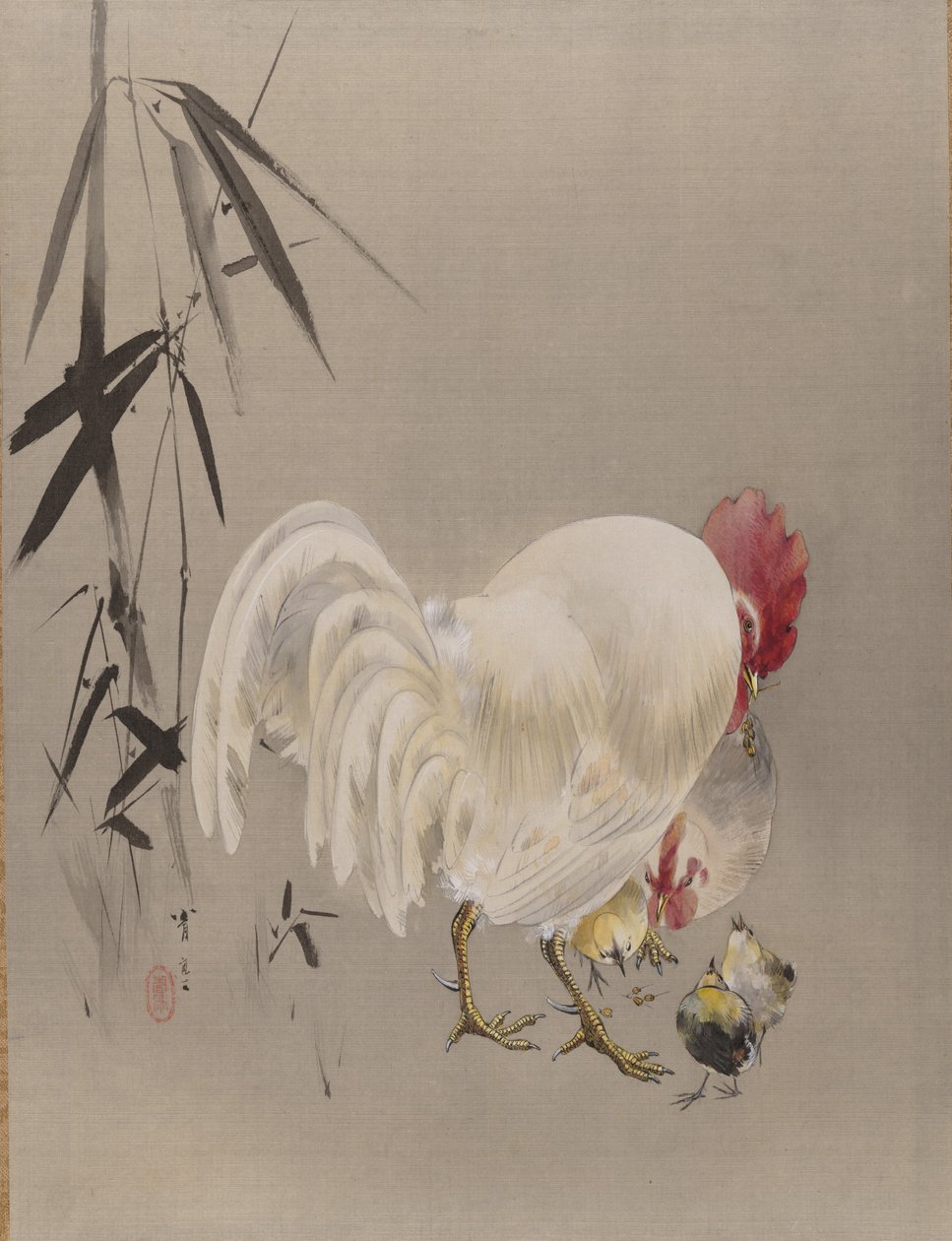 Civcivli Horoz ve Tavuk, ca. 1887. by Watanabe Seitei