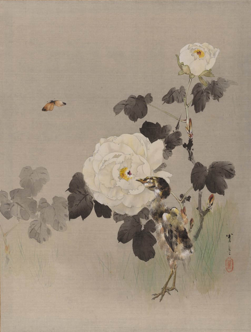 Güller, Genç Kuş ve Kelebek, yak. 1887. by Watanabe Seitei