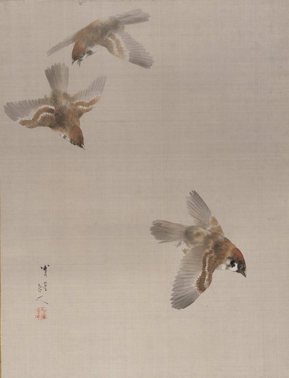 Uçan Serçeler, ca. 1887. by Watanabe Seitei