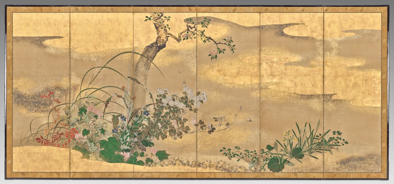 Dört Mevsimin Çiçekleri ve Ağaçları (sol ekran) by Watanabe Shiko