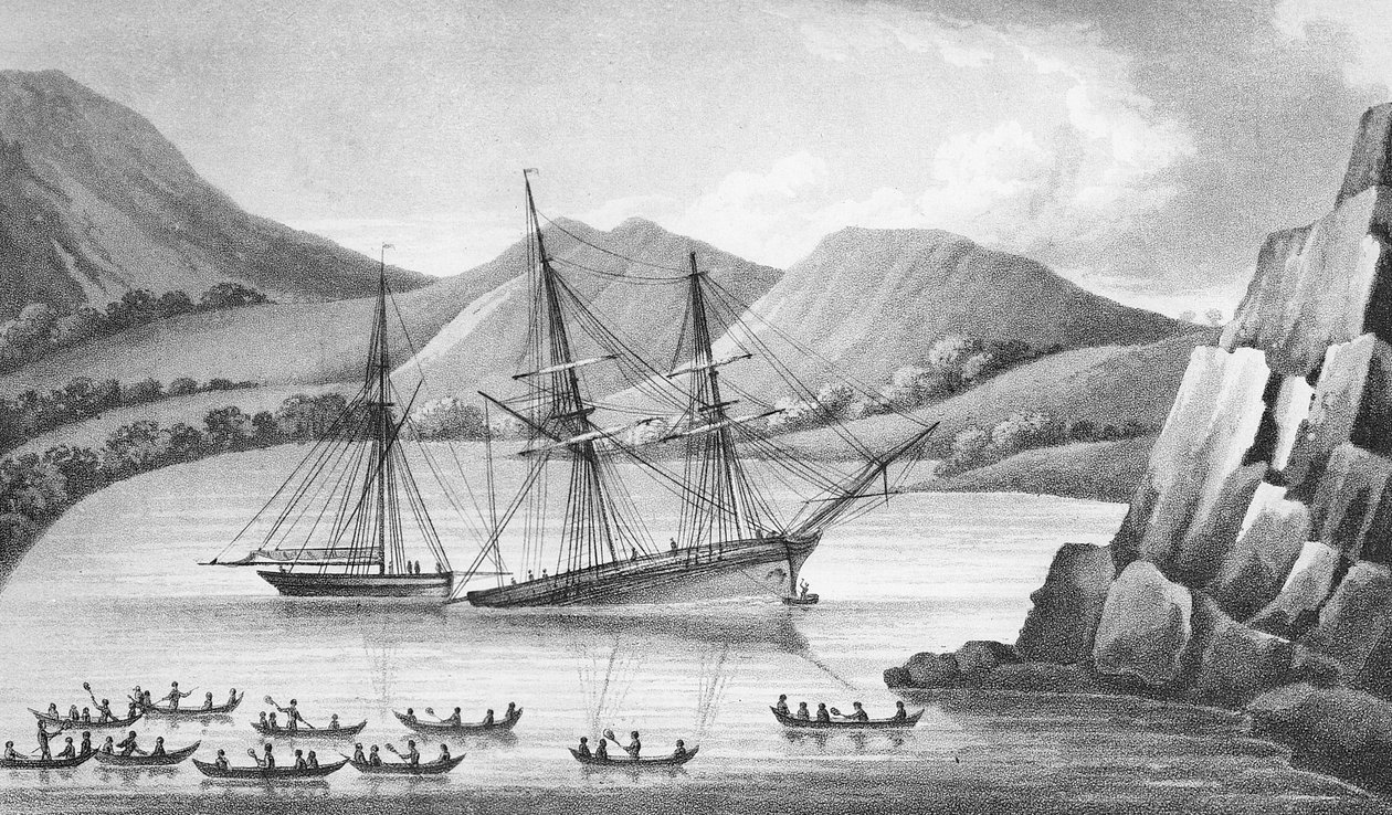 Brig Jane ve Cutter Beaufoy, 1826 Buz Adaları zincirinden geçerken by Weddell