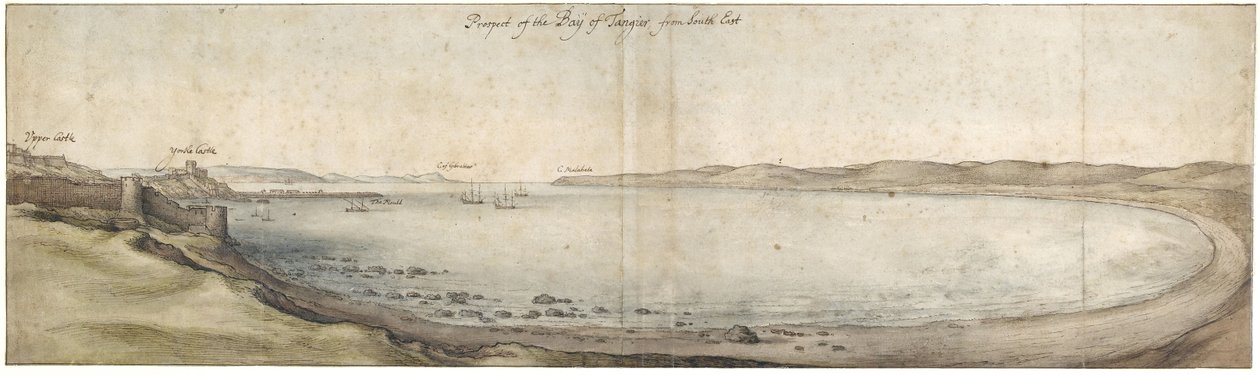 Güneydoğudan Tanca Körfezi'nin görünümü (Grafit üzerine kalem ve kahverengi mürekkep ve sulu boya) by Wenceslaus Hollar
