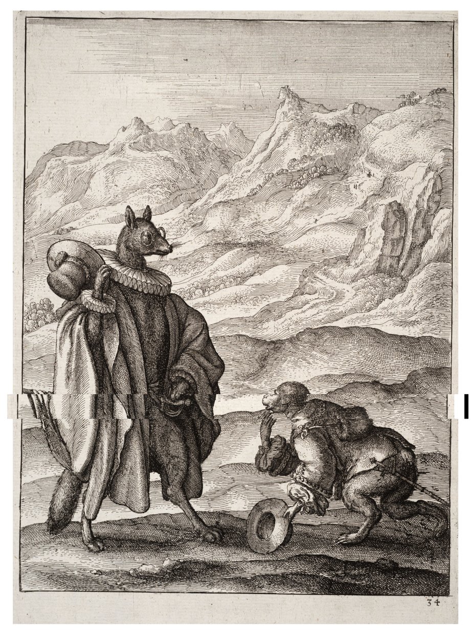 Fransız maymunu ve İspanyol tilkisi by Wenceslaus Hollar