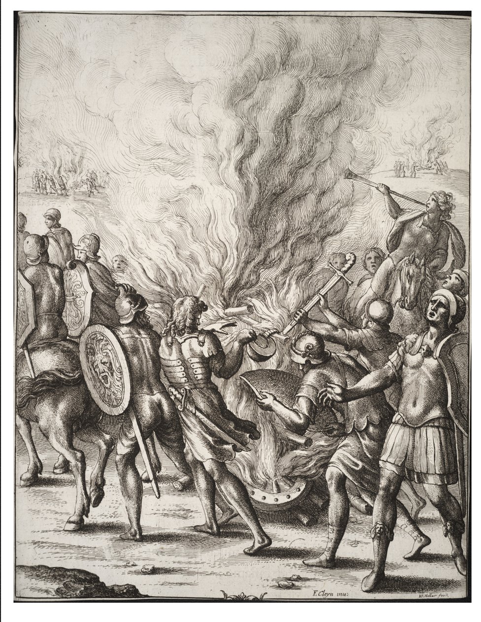 Truva atları ölülerini yakıyor. durum 1 by Wenceslaus Hollar