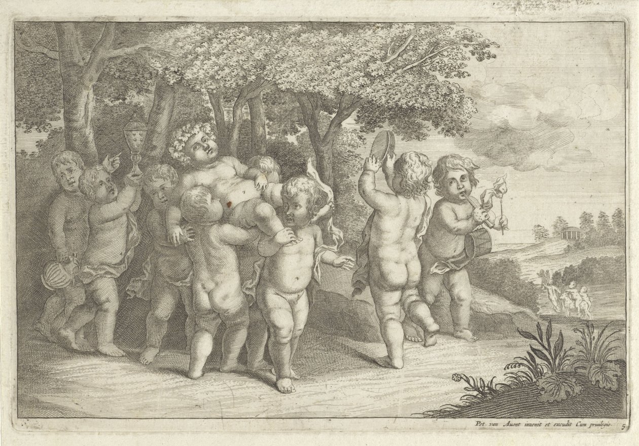 Müzik yapan ve dans eden çocuklar bacchant giyiyor by Wenceslaus Hollar (rejected attribution)