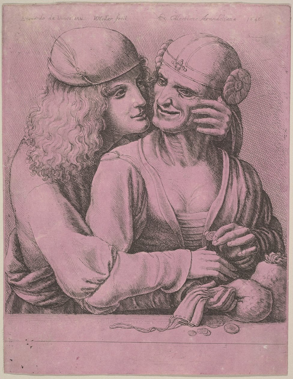 Yaşlı bir kadını okşayan genç bir adam, 1646. by Wenceslaus Hollar