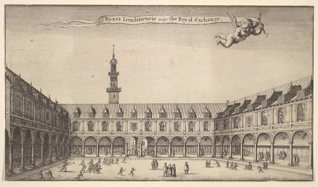 Byrsa of London, yaygın olarak Royal Exchange, Royal Exchange, Londra, yaklaşık olarak bilinir. 1647 by Wenceslaus Hollar