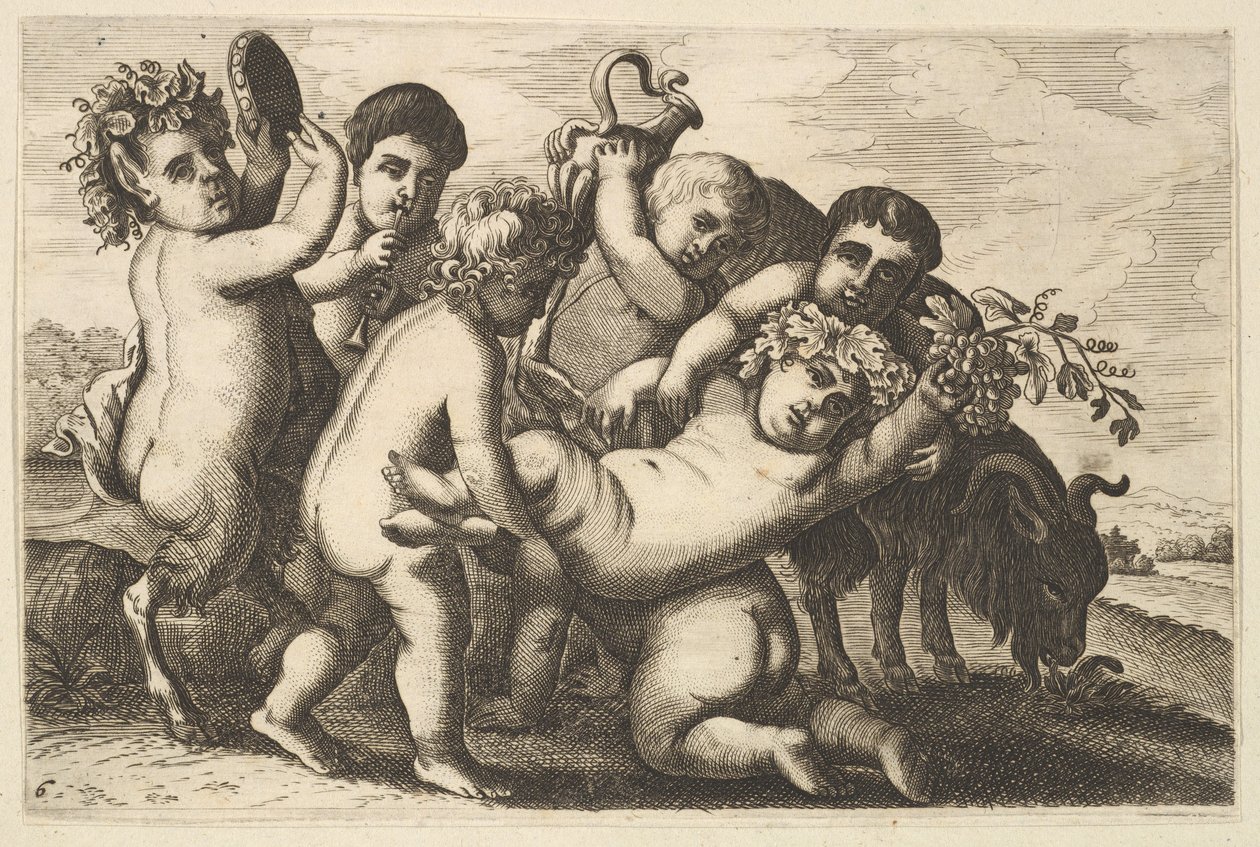 Beş erkek, iki satir ve bir keçi kopyası, 17. yüzyıl. by Wenceslaus Hollar