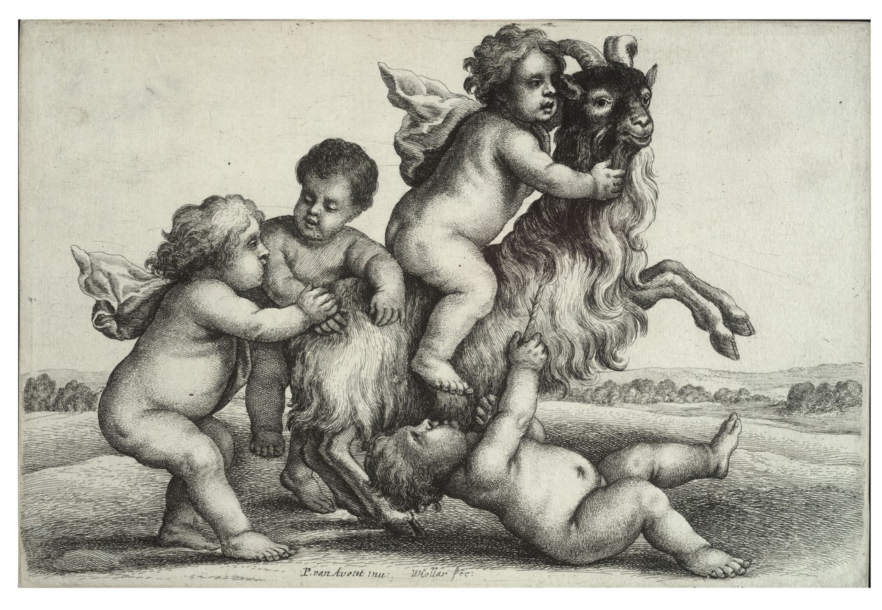 Dört küçük erkek ve bir keçi by Wenceslaus Hollar