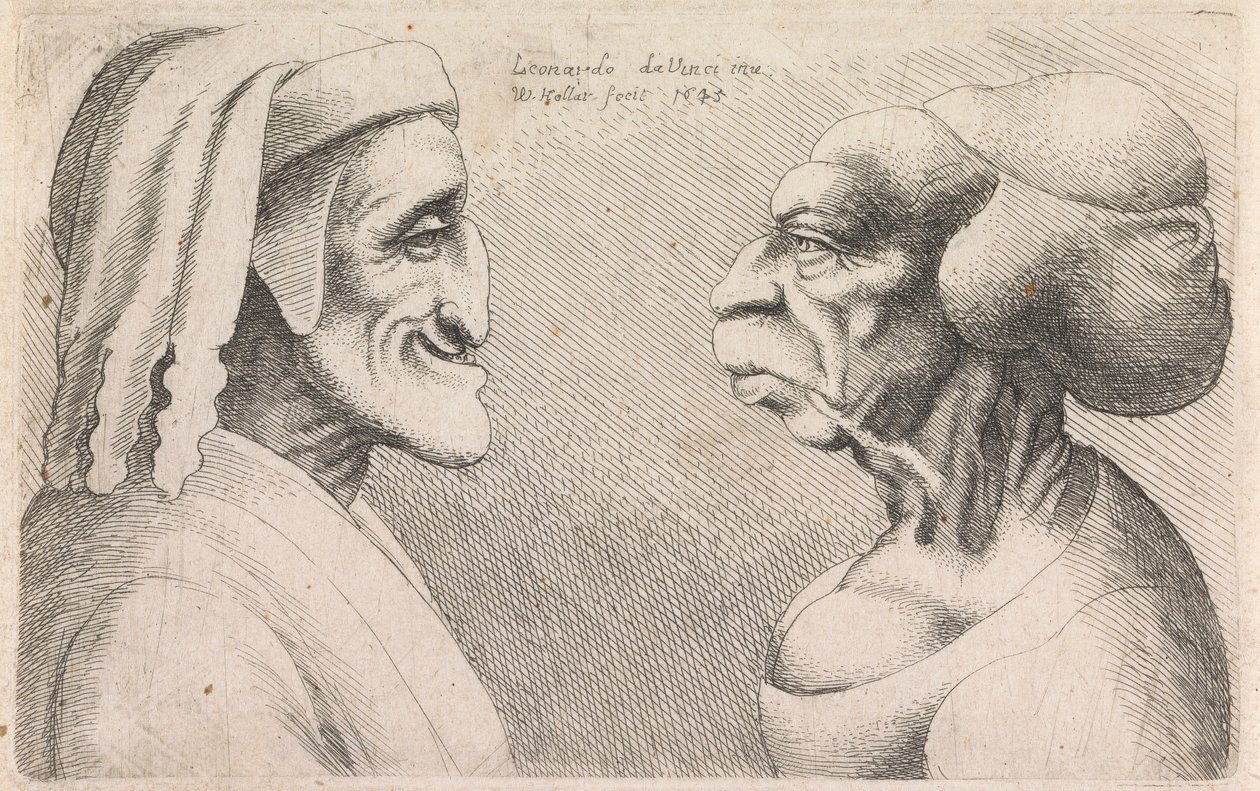 Birbirine bakan bir erkek ve kadının grotesk profilleri by Wenceslaus Hollar