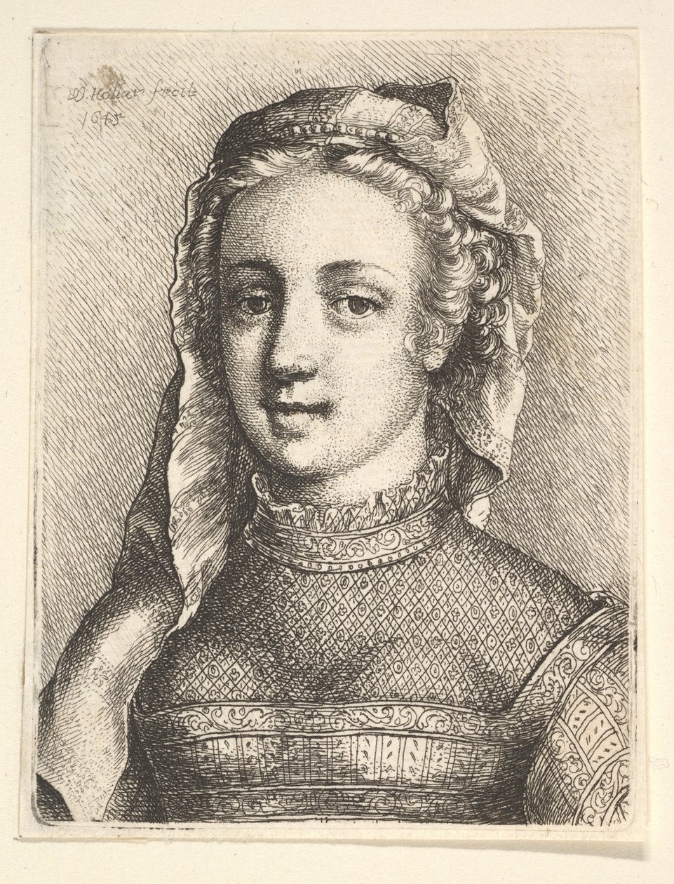 Peçeli ve şeffaf boyunlu bir kadının başı ve omuzları, 1645. by Wenceslaus Hollar