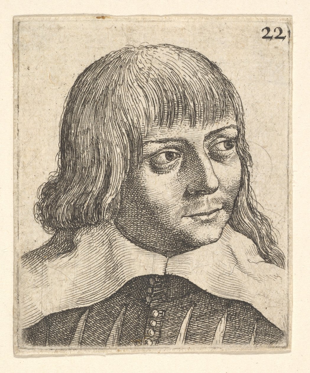 Genç bir adamın başı, hafifçe sağa döndü, 1625-77. by Wenceslaus Hollar