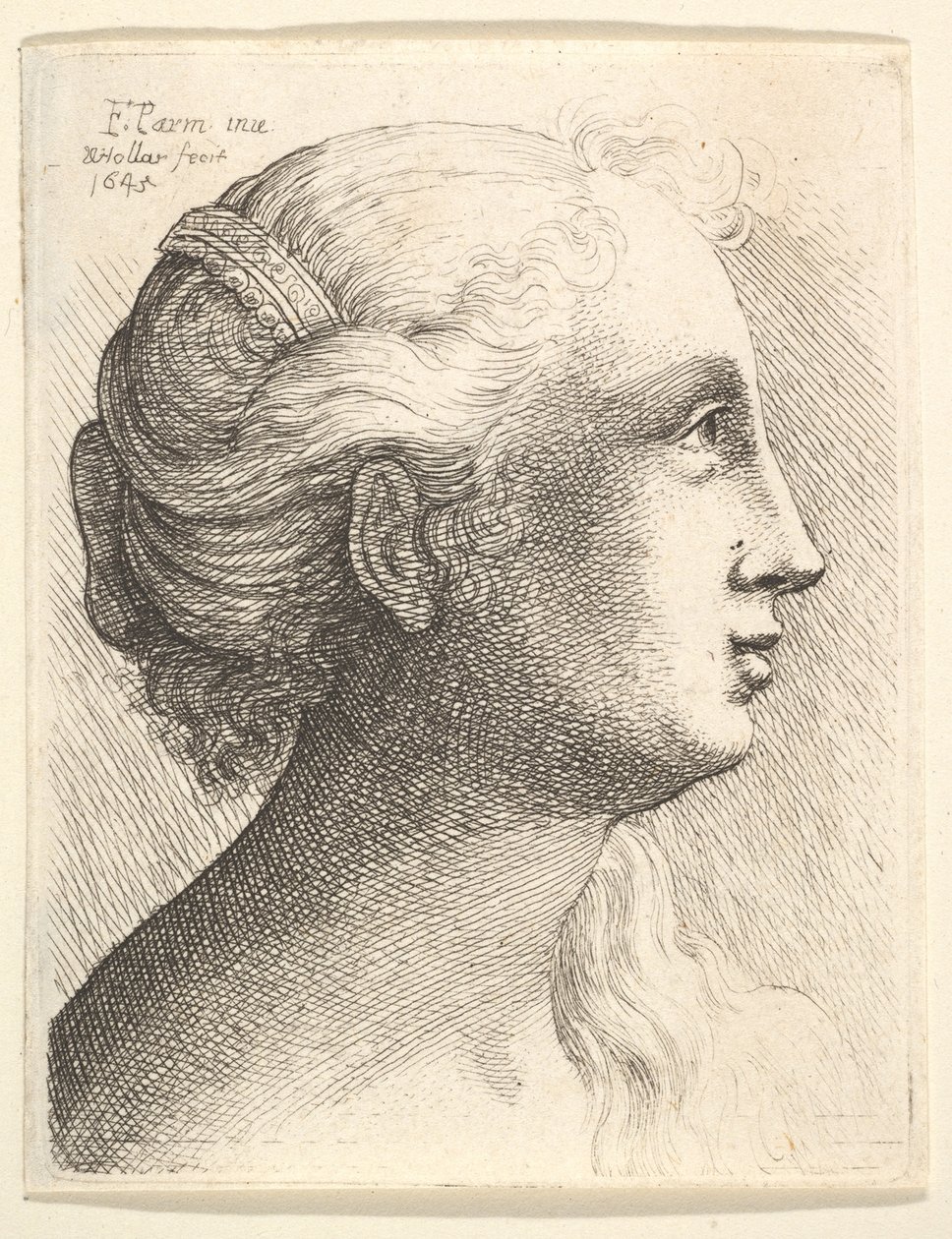 Sağdaki profilde genç bir kadının başı, 1645. by Wenceslaus Hollar