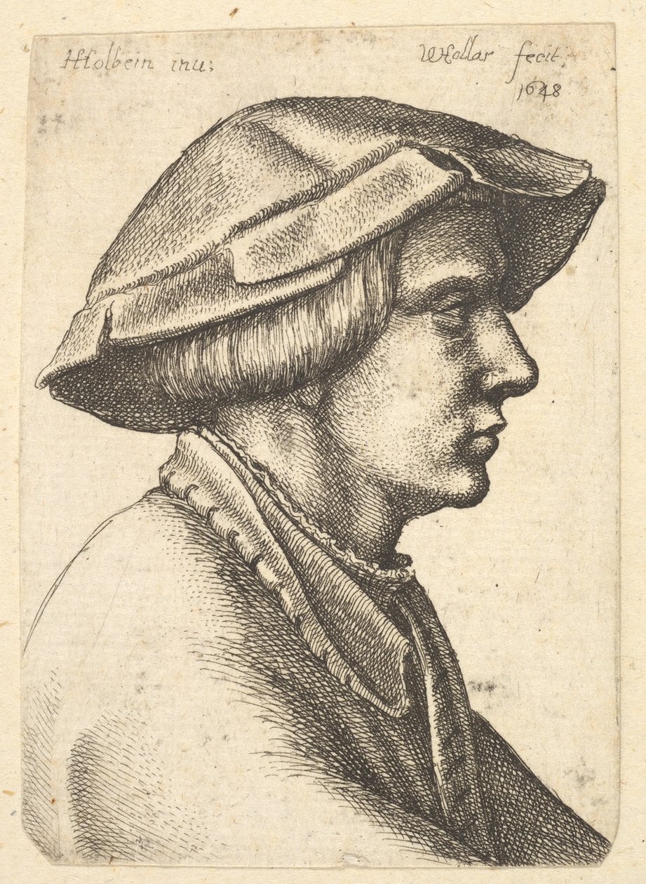 Profilde şapka takan genç adamın başı, 1648. by Wenceslaus Hollar