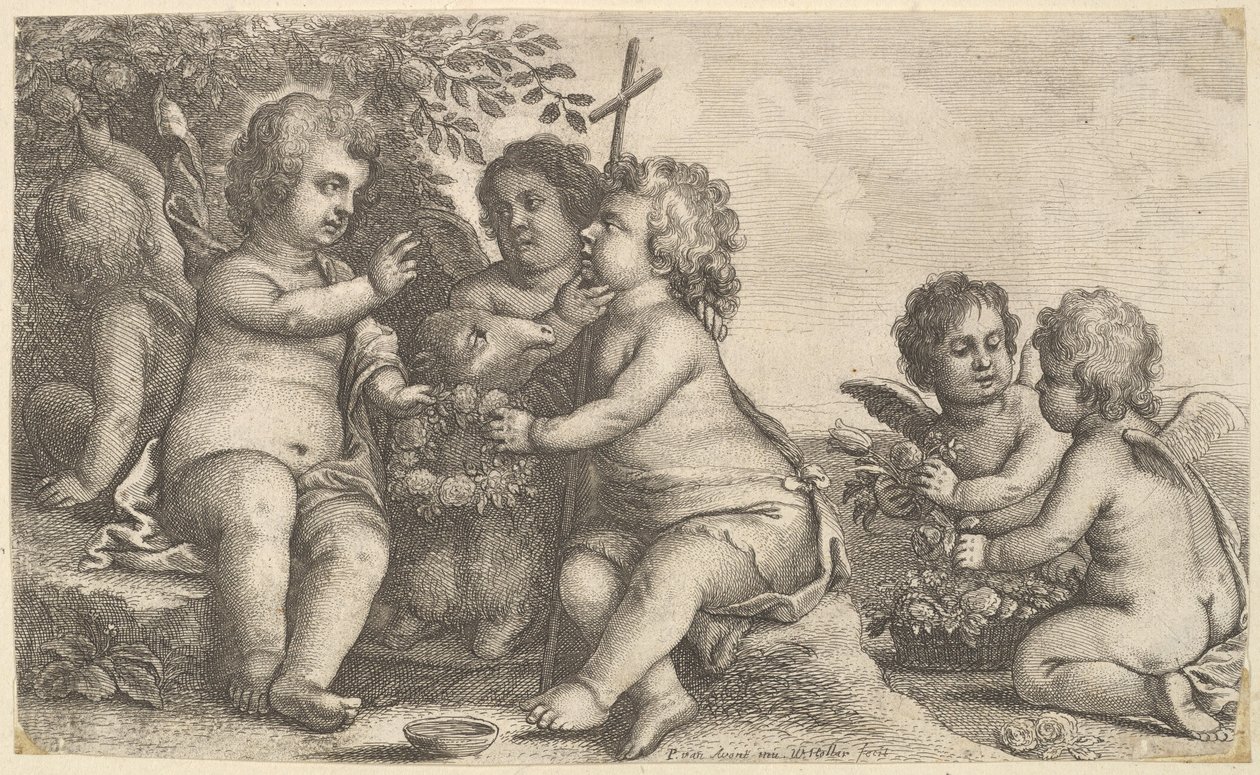 İsa, Vaftizci Yahya ve dört melek, 1625-77. by Wenceslaus Hollar