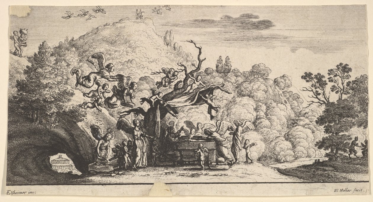 Melekler tarafından hizmet edilen İsa, 1652. by Wenceslaus Hollar
