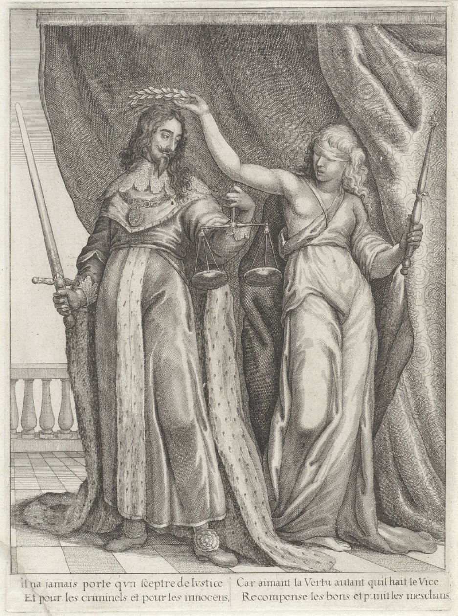 İngiltere Kralı I. Charles, Justitia Tarafından Övüldü by Wenceslaus Hollar