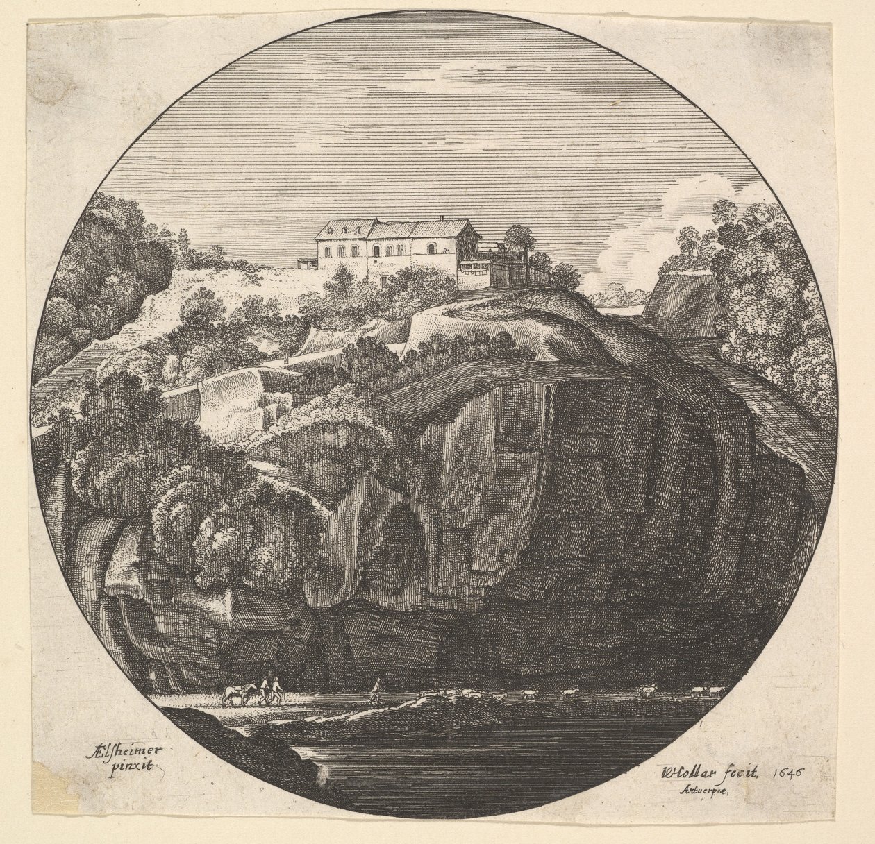 Kayalıklarda bir ev ile manzara, 1646. by Wenceslaus Hollar