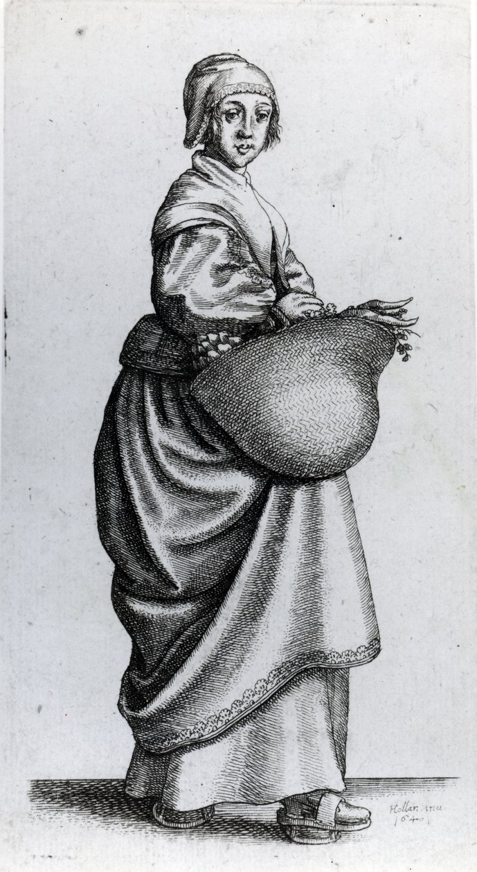 Marketten dönen hizmetçi, 1640 by Wenceslaus Hollar