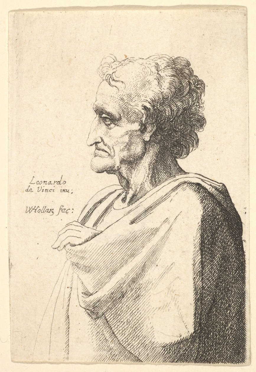 Elleri pelerininden çıkarken hüzünlü ifadeli adam, 1625-77. by Wenceslaus Hollar