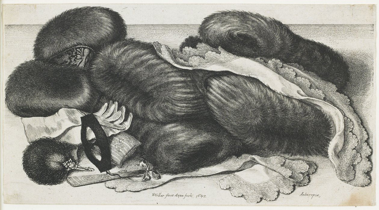 Masadaki Manşonlar ve Giysiler, 1647 by Wenceslaus Hollar