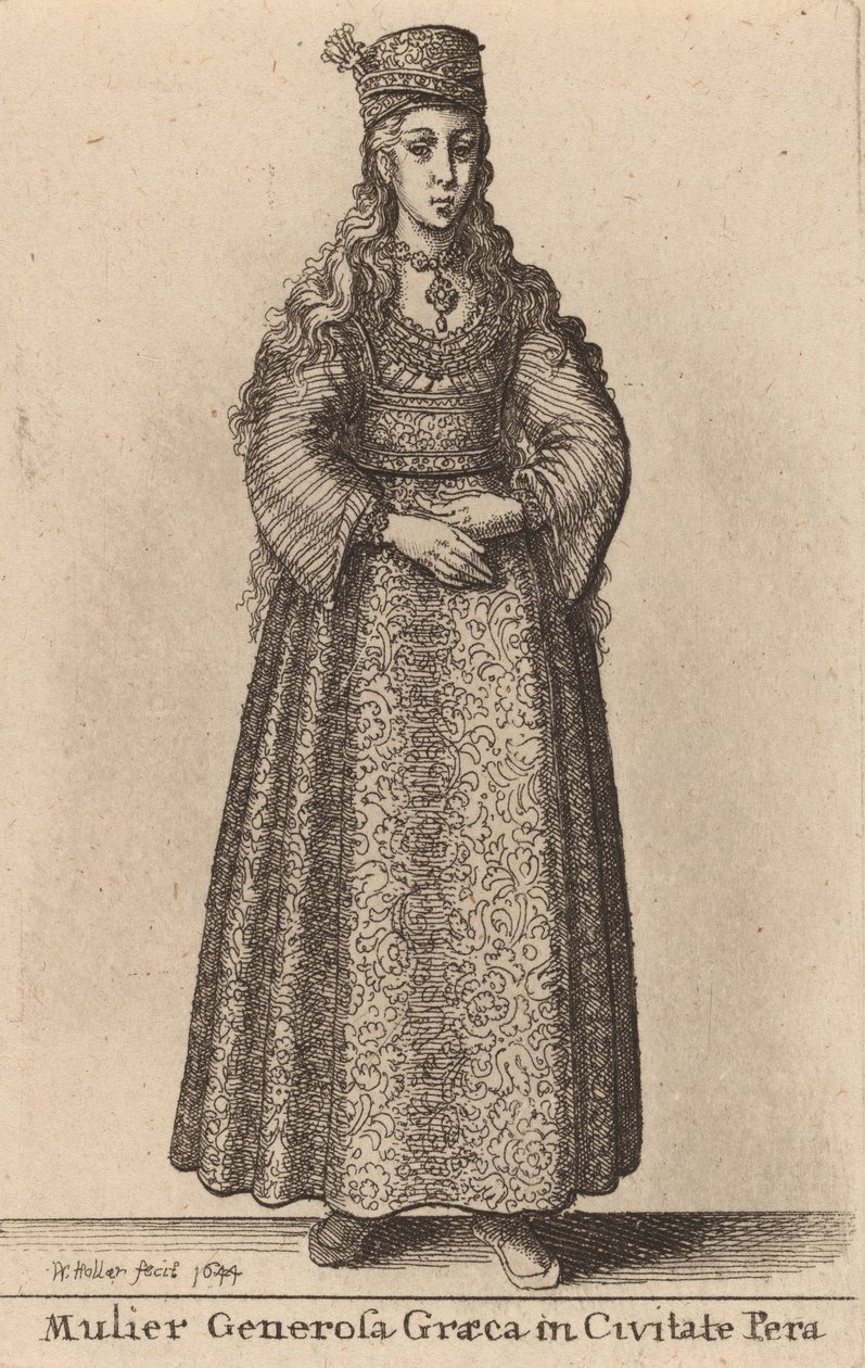 Pera şehrinde soylu bir Rum kadın, 1644 by Wenceslaus Hollar