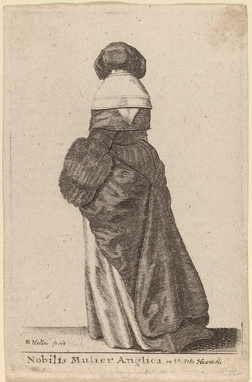 Kış giyiminde ünlü bir İngiliz kadın by Wenceslaus Hollar