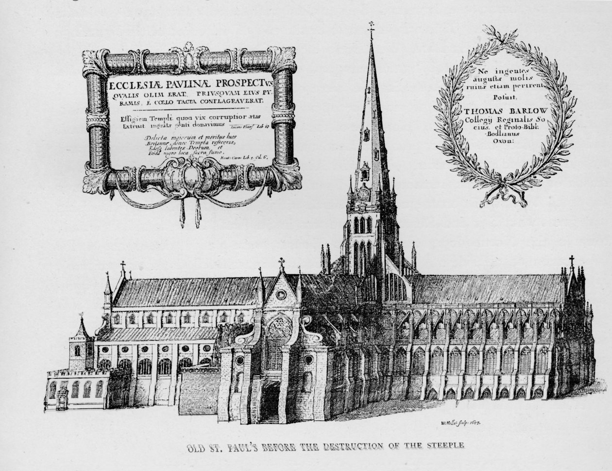 Eski St Paul Katedrali, çan kulesinin yıkılmasından önce, 1657 1904 by Wenceslaus Hollar
