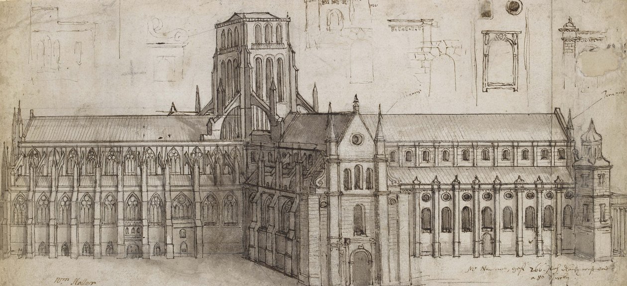 Kuzeydoğudan Eski St Paul Katedrali (Kalem ve kahverengi mürekkep ve grafit üzerine gri yıkama, transfer için kazınmış ve ovuşturulmuş) by Wenceslaus Hollar