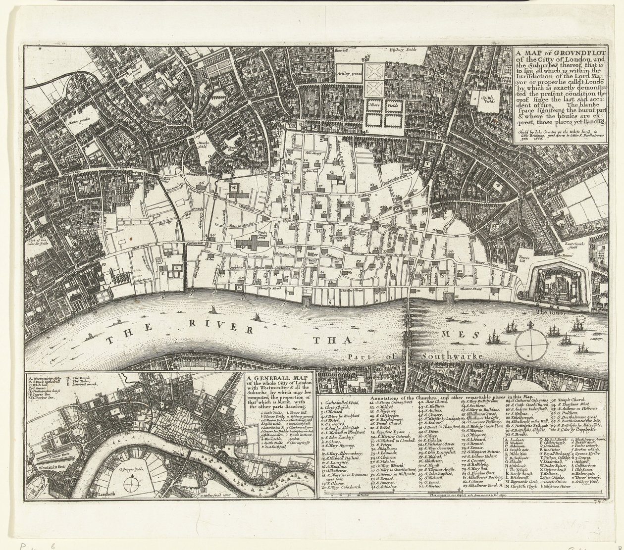 1666 Büyük Yangınından Sonra Londra Haritası Londra Şehri ve Banliyölerin Haritası veya Yer Alanı (...) (nesne üzerindeki başlık) by Wenceslaus Hollar