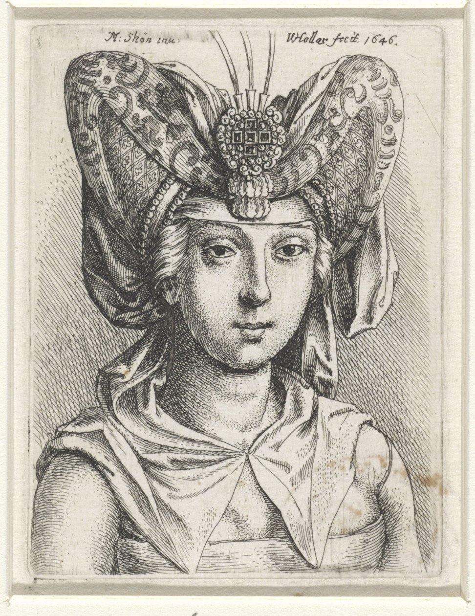 Kafasında V şeklinde bourrelet olan kadın portresi by Wenceslaus Hollar