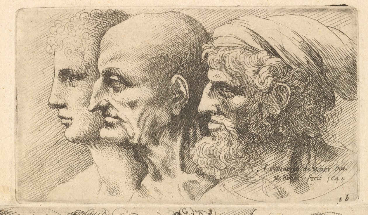Soldan profilde üç başlı sıra, 1645. by Wenceslaus Hollar