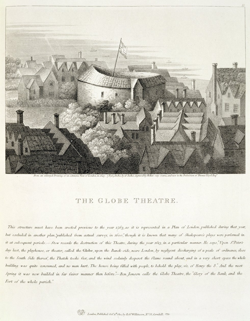 The Globe Theatre, c.1647, Robert Wilkinson tarafından yayınlandı, Londra, 1810 by Wenceslaus Hollar