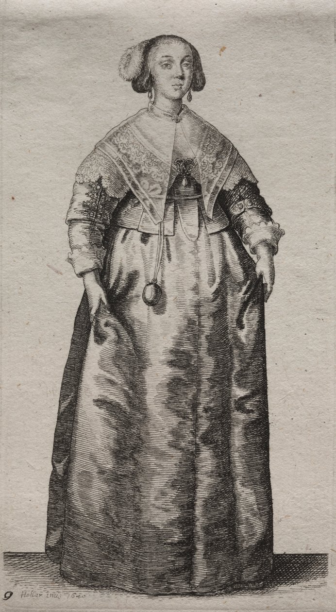 Asaletten Taşra Kadınına Kadar İngiliz Kadınlarının Bu Dönemde Olduğu Çeşitli Alışkanlıkları: Mermer Küreli Kadın by Wenceslaus Hollar