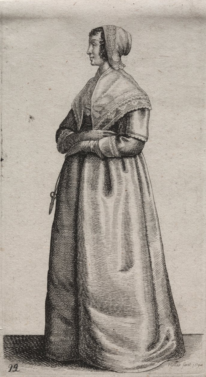 Asaletten Taşra Kadınına Kadar İngiliz Kadınlarının Bu Dönemde Olduğu Çeşitli Alışkanlıkları: Makaslı Kadın by Wenceslaus Hollar