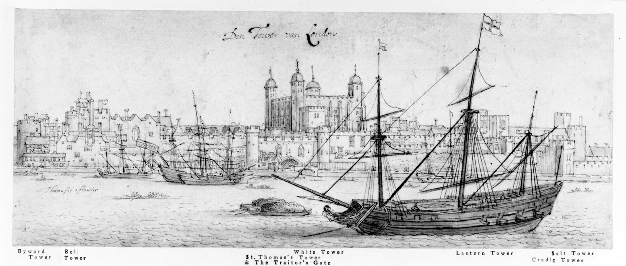 Londra Kulesi, c.1637-41 (kağıt üzerinde kalem ve mürekkep, grafit ve wc) by Wenceslaus Hollar